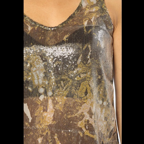 Distressed Print Sequin Front TANK TOP Sheer Back - Picture 6 of 8